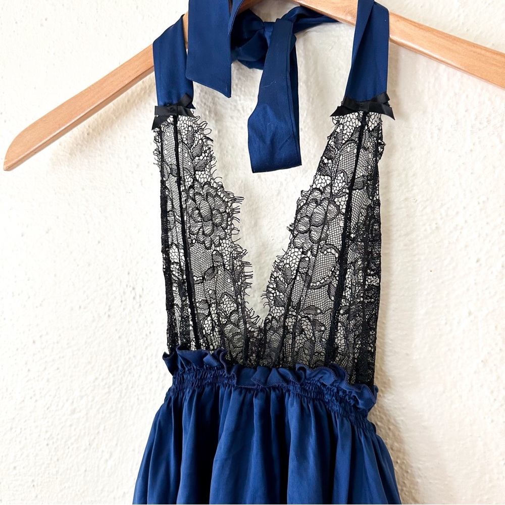 Victoria's Secret Womens Black Lace & Navy Satin Babydoll - Picture 4 of 8